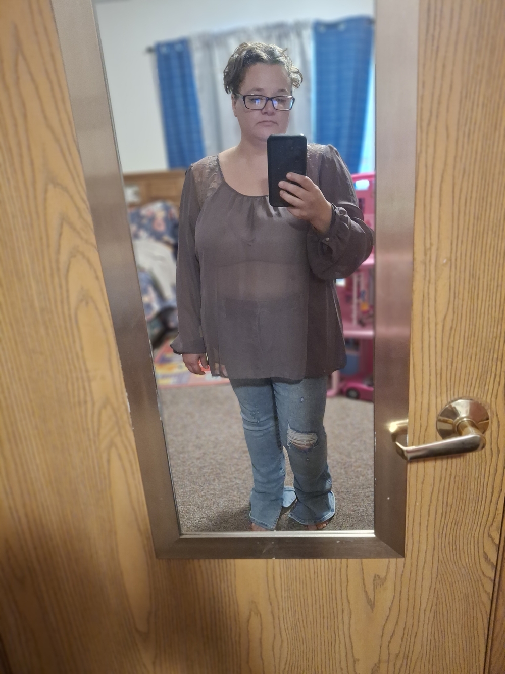 Maurices Sheer Scoop-Neck Blouse in Taupe Brown